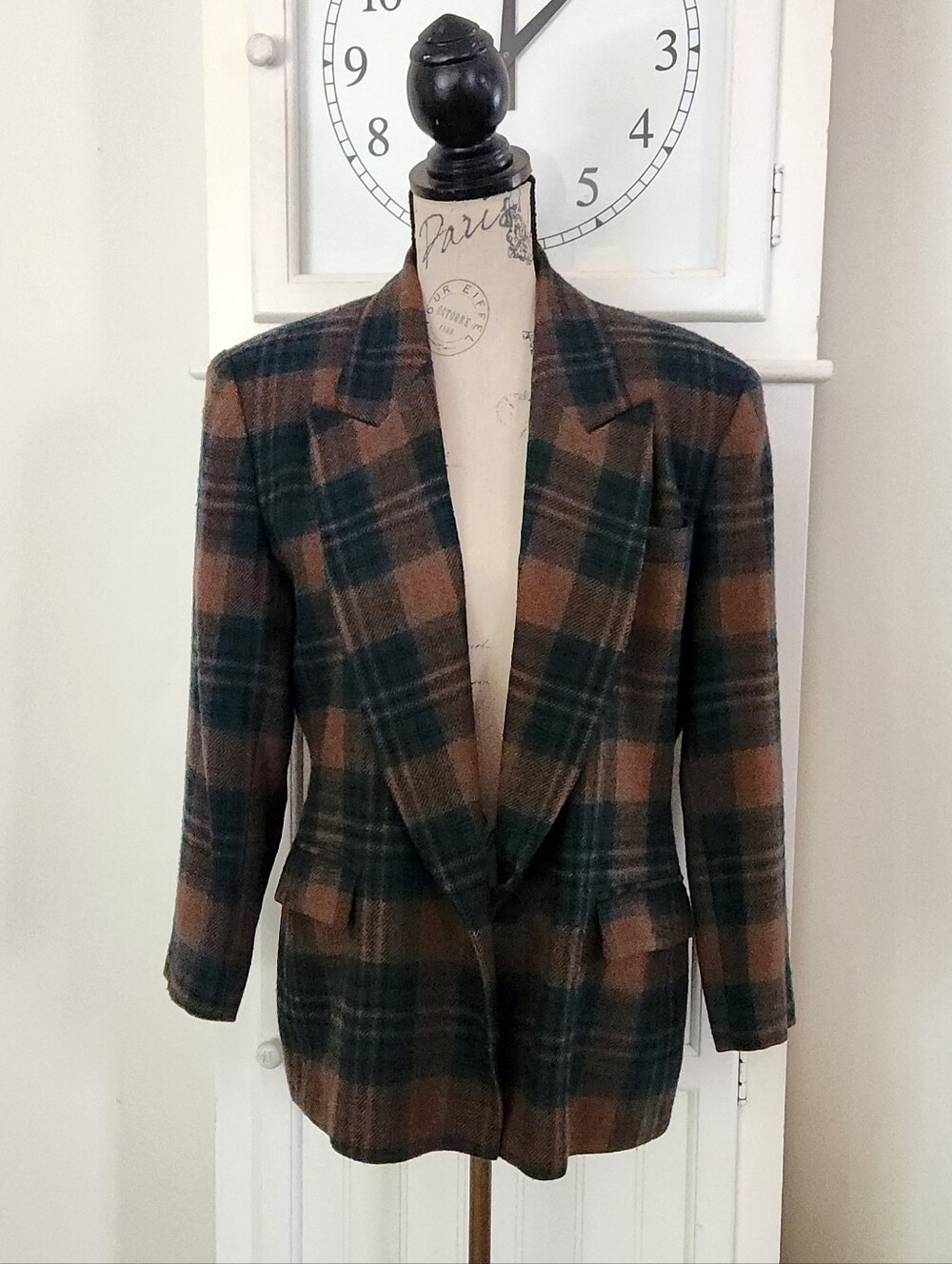 Vintage Plaid Wool Blend Blazer